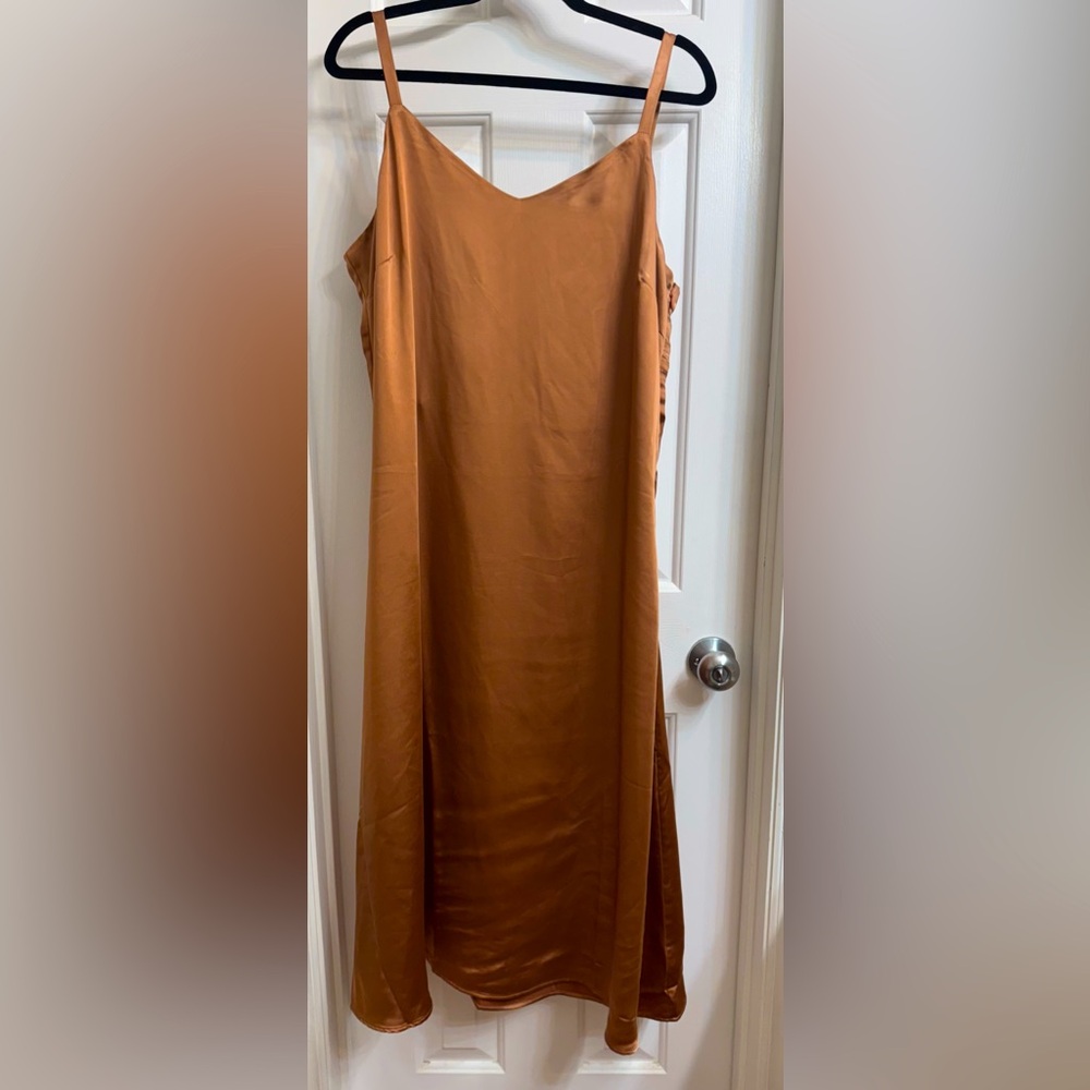 Nina Leonard Women’s Satin Copper Midi/Maxi Slip Dress, Size Large NEW with Tags